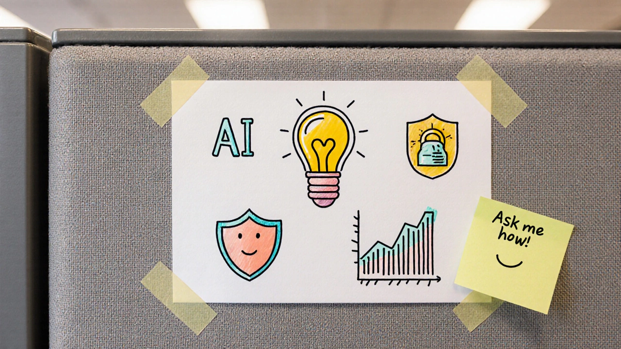 Colorful poster with simple tech icons and a friendly note encouraging questions.