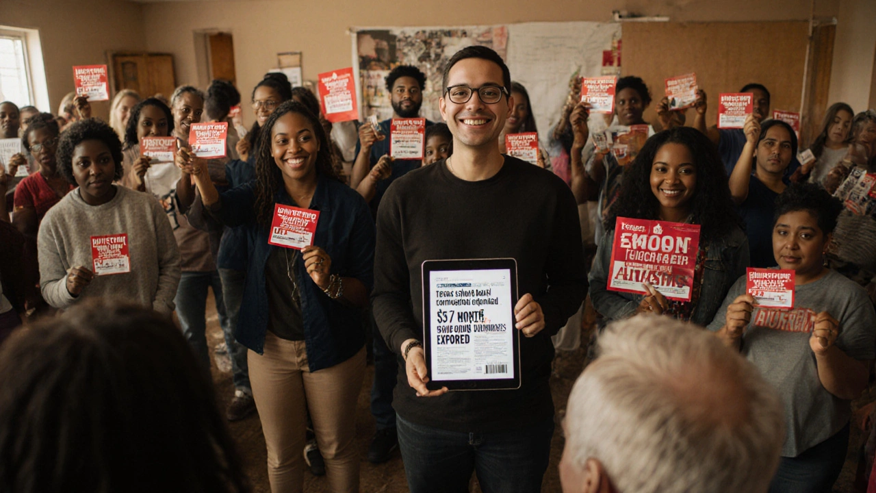 Community members donating to support local journalism, with a reporter smiling in the background.
