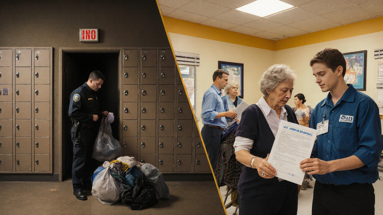 Split image: workers leaving a non-union factory versus receiving support in a unionized retraining center.