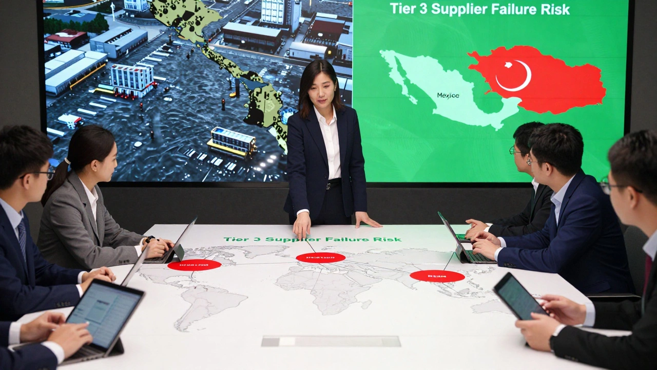 A CEO using a digital supply chain map to identify and mitigate global supplier risks with real-time simulations.