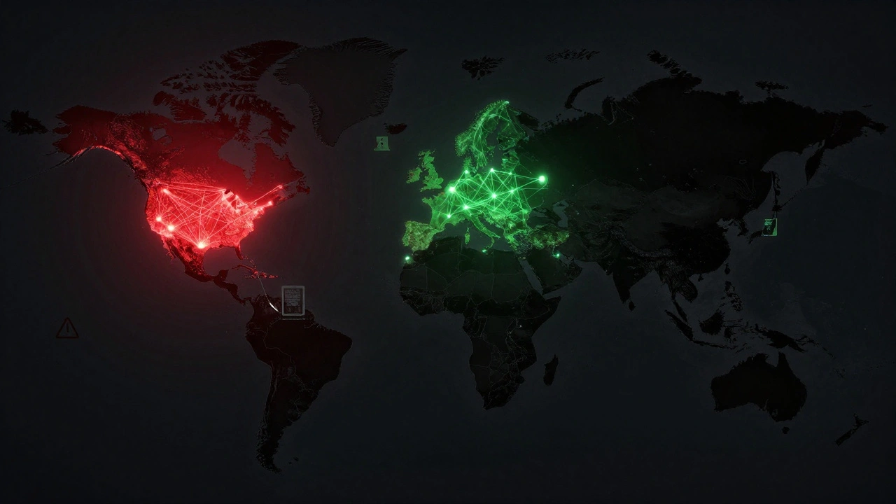 A world map showing competing CBDC networks with China and Europe connected, while the U.S. remains isolated.