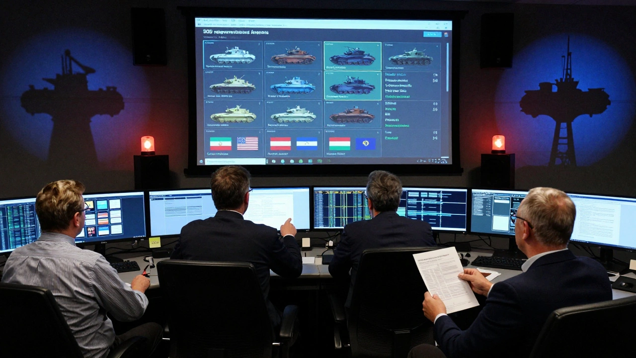 Divided Western officials in a war room confronting real-time data of sanctioned ships being replaced.