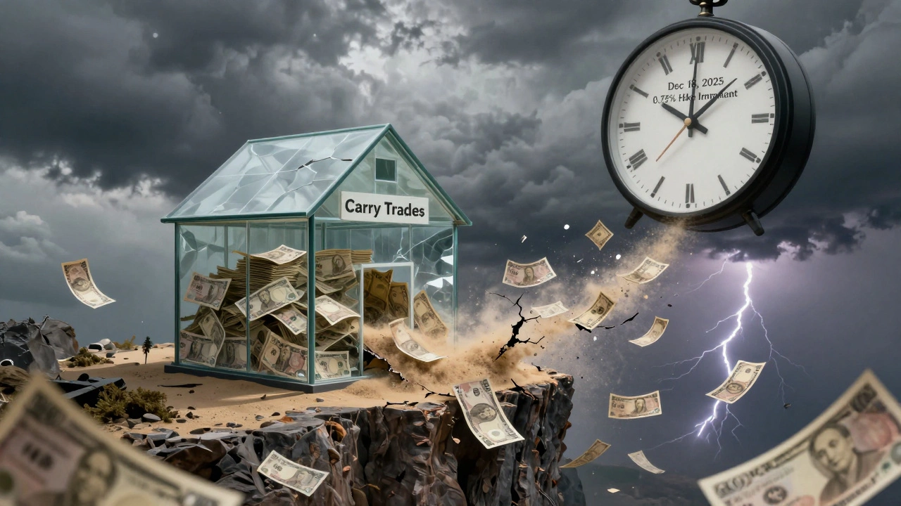 Fragile carry trade house crumbling as yen notes drain away, clock ticking toward 0.75% rate hike.