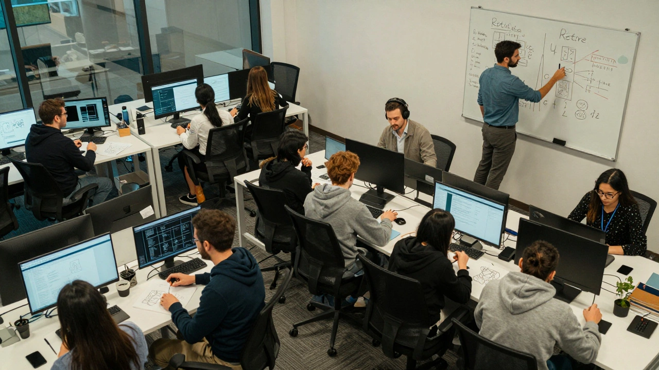 Tech team workspace divided into explore, sustain, and retire zones with quiet automation