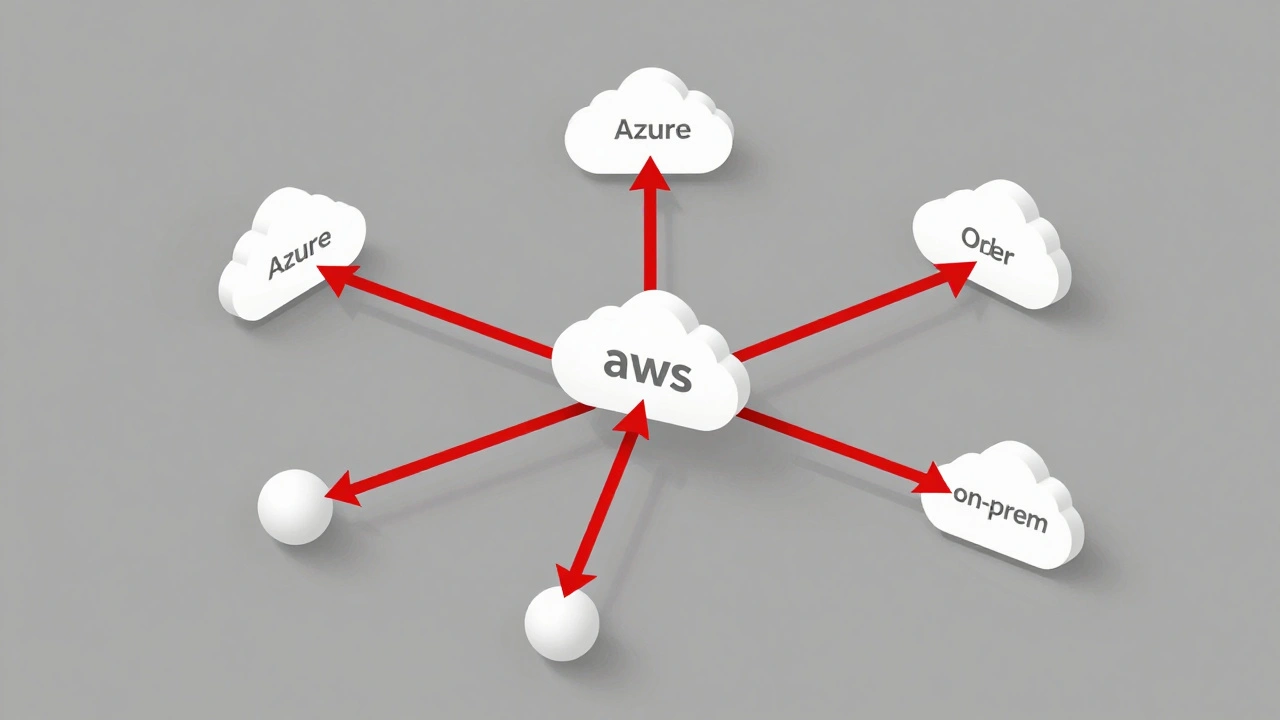 Web of connected nodes snapping away from a single cloud icon to multiple resilient clouds.