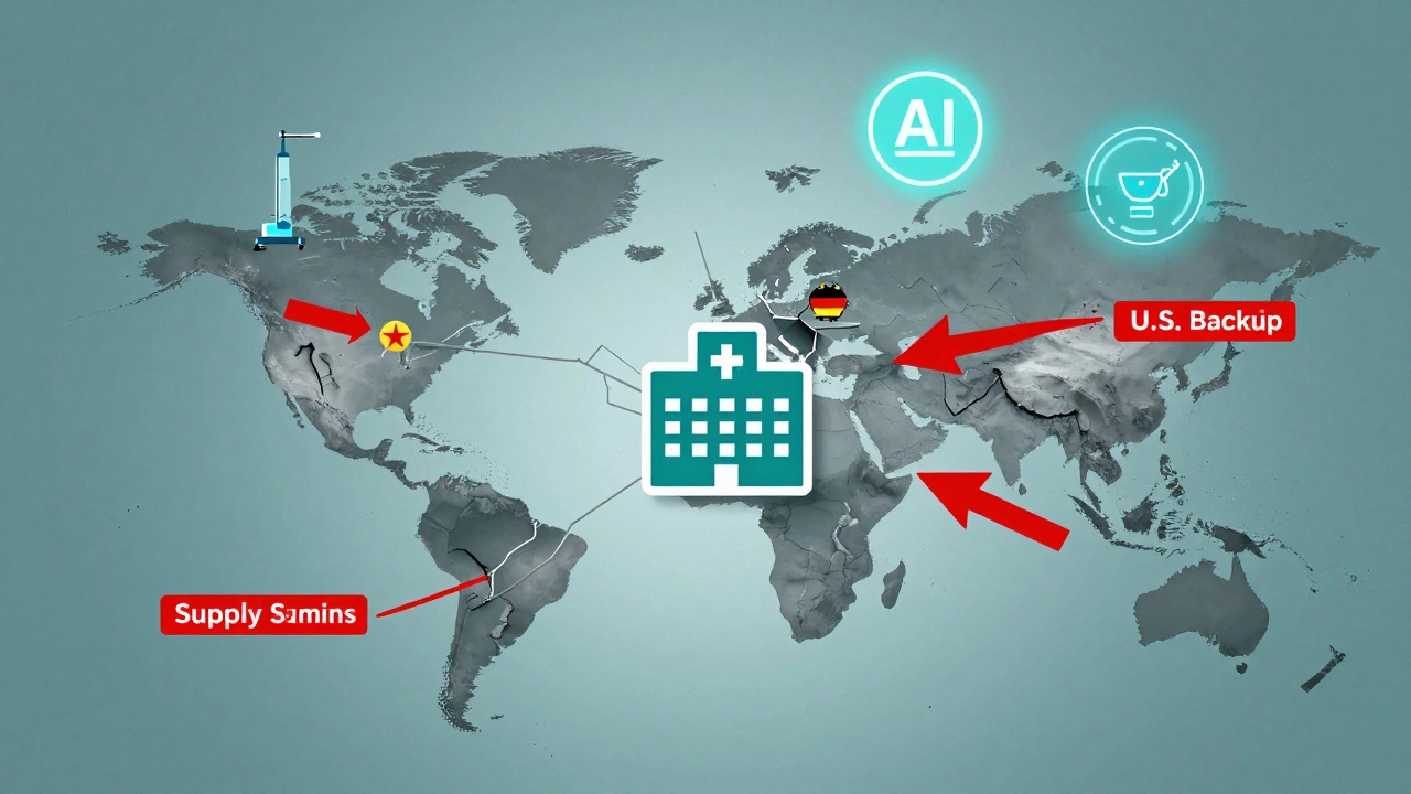 Fractured global supply chain with broken links to factories, replaced by new U.S. and regional backup sources.
