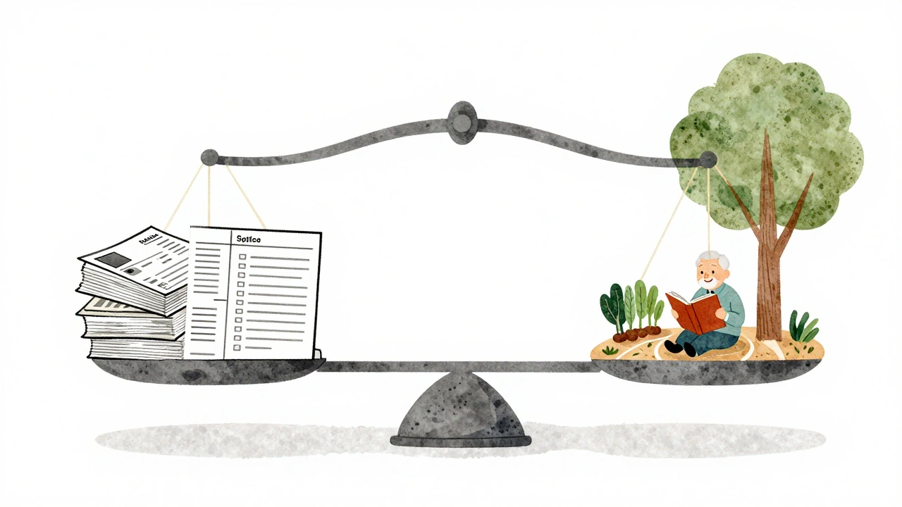 A scale balancing hospital costs against a peaceful garden scene, symbolizing prevention's value.