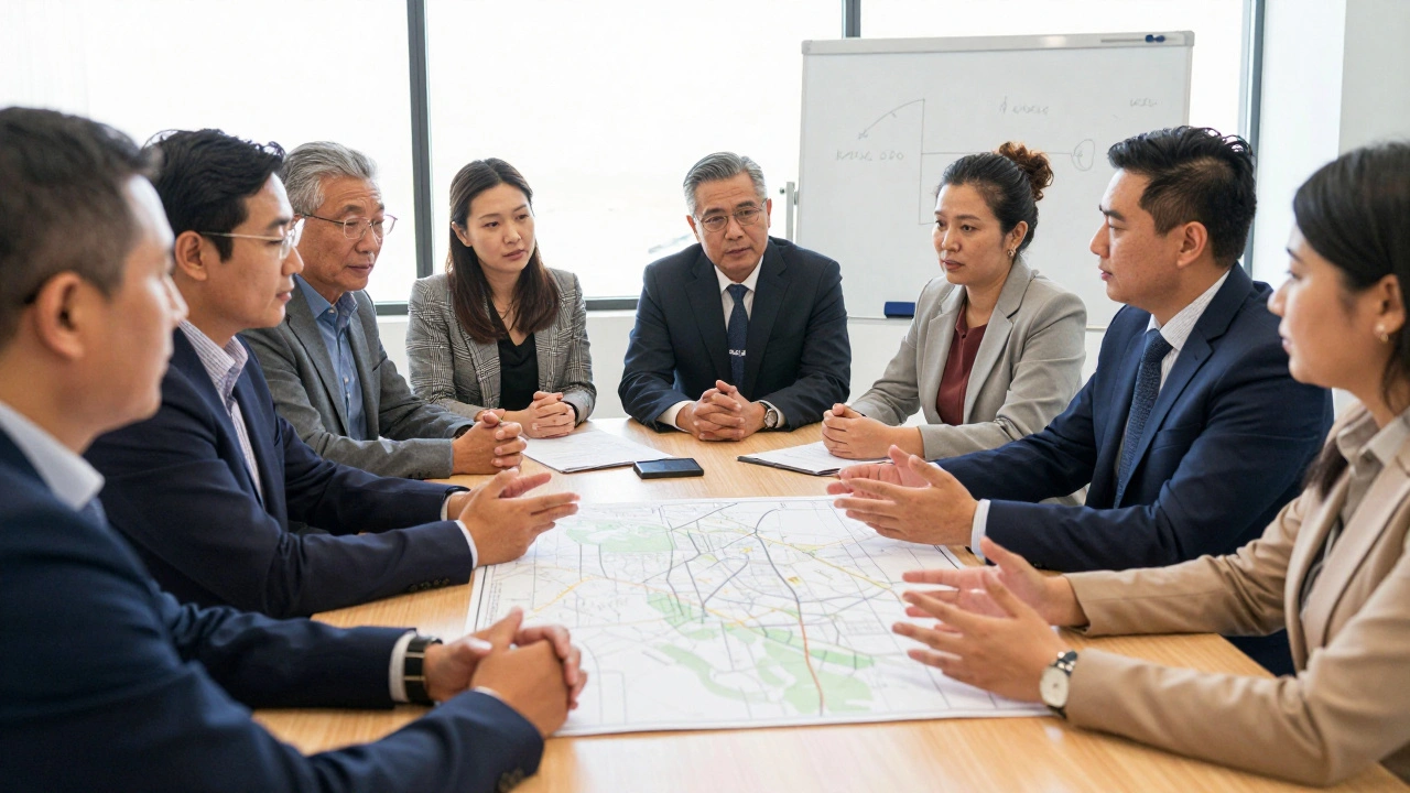 Community leaders and officials meeting to plan recovery strategies together.