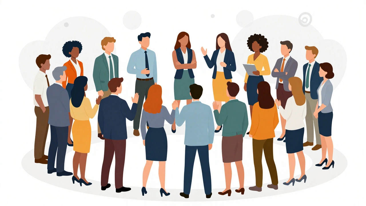 Diverse business group standing together collaboratively