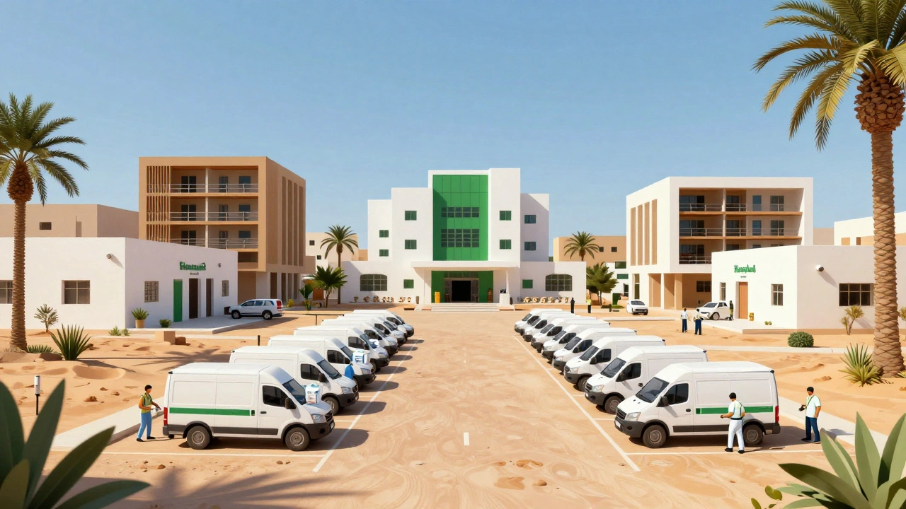 Gaza administrative buildings with humanitarian aid distribution center