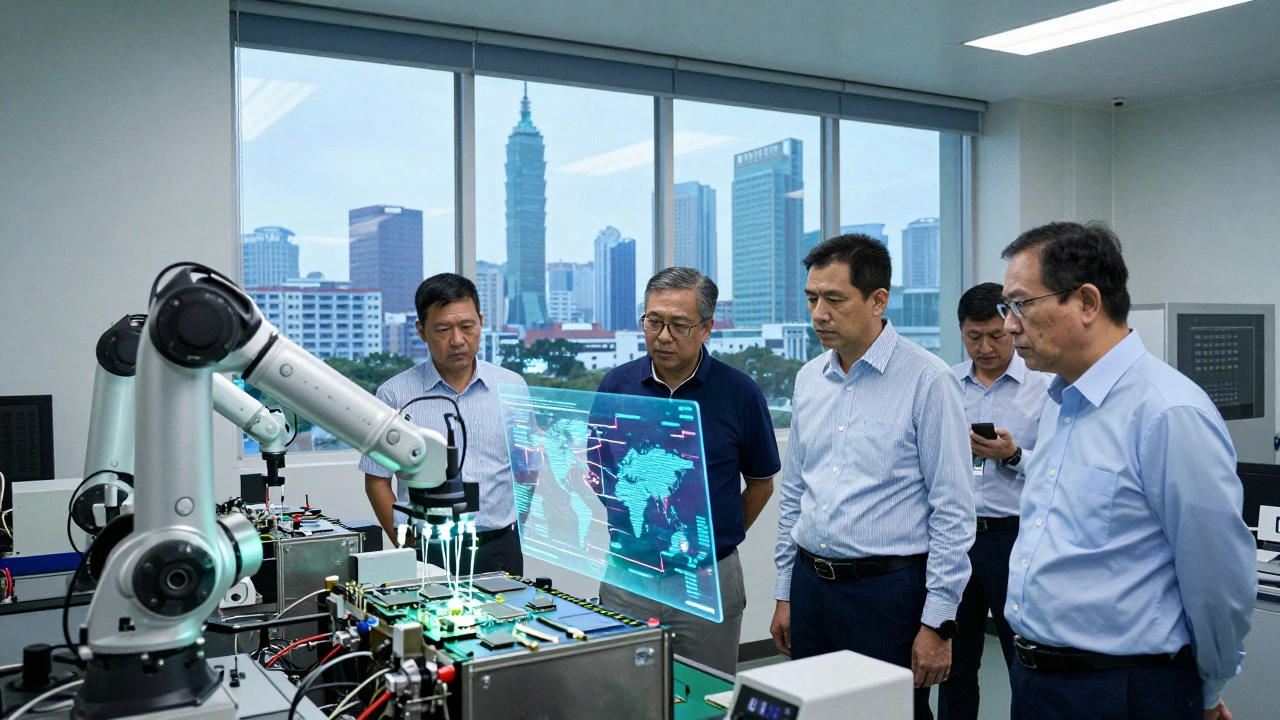 Panamanian lawmakers touring a semiconductor cleanroom in Taiwan's Hsinchu Science Park.
