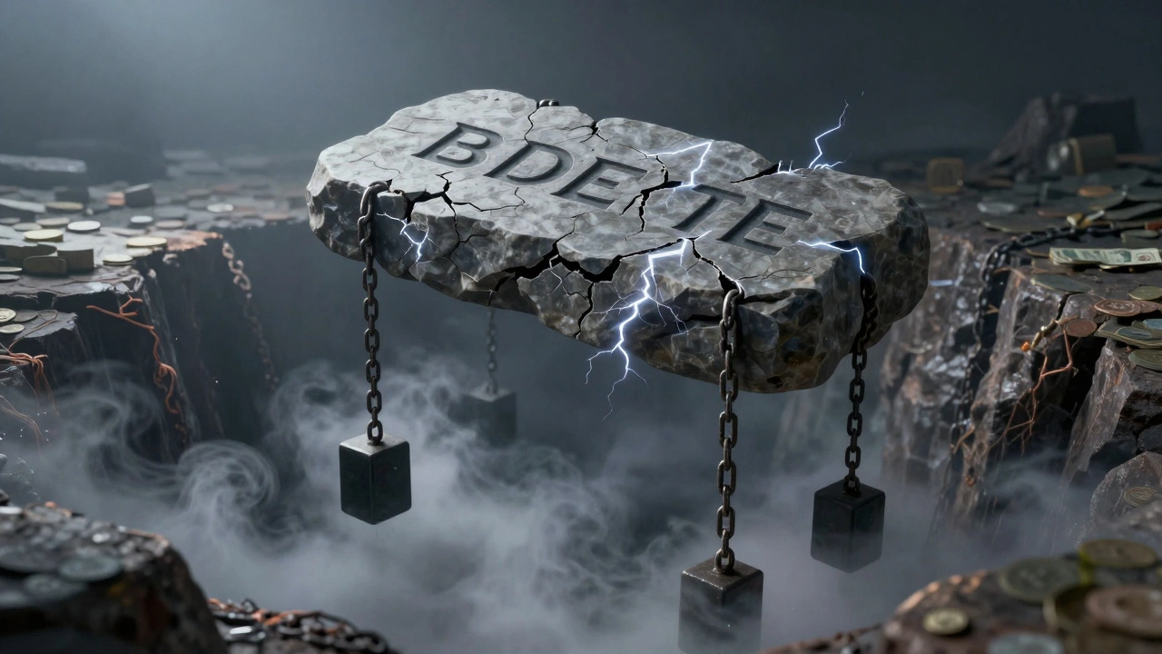 Stone monolith with cracks illustrating fiscal stress points and structural limits